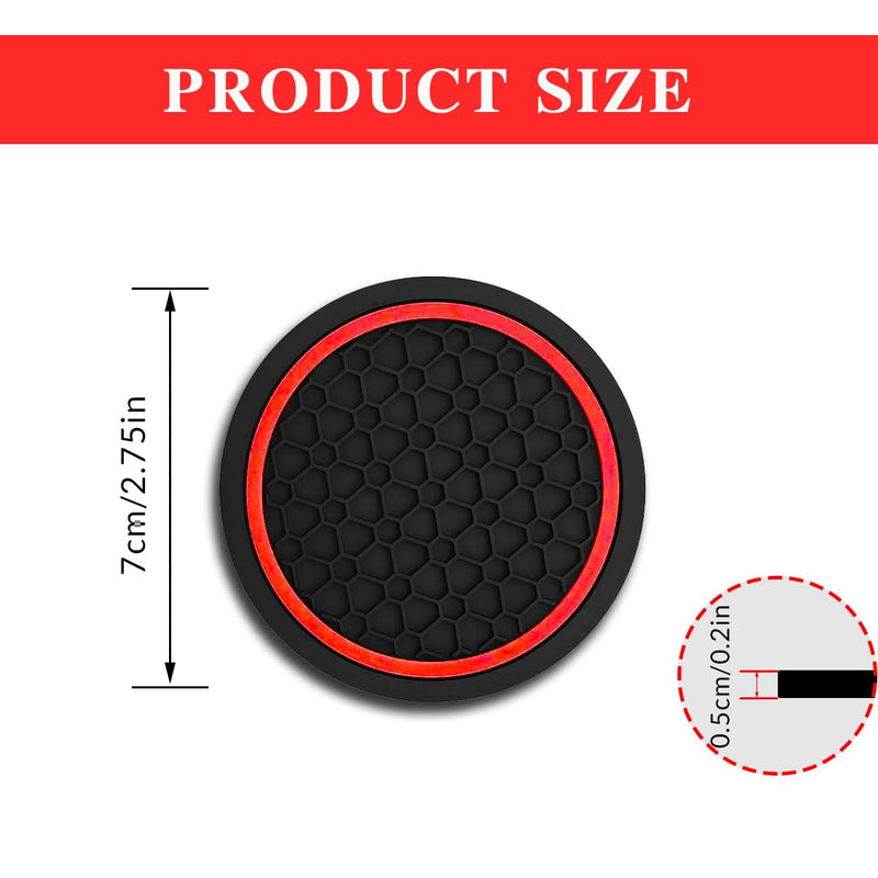 4PCS Car Cup Holder Coasters, Dustproof Automotive Interior Accessories Mat,2.75 Inch Non-Slip Insert Water Bottle Holder Pads, Universal for Vehicles, Trucks, RVs and More (Black/Red) Black/Red