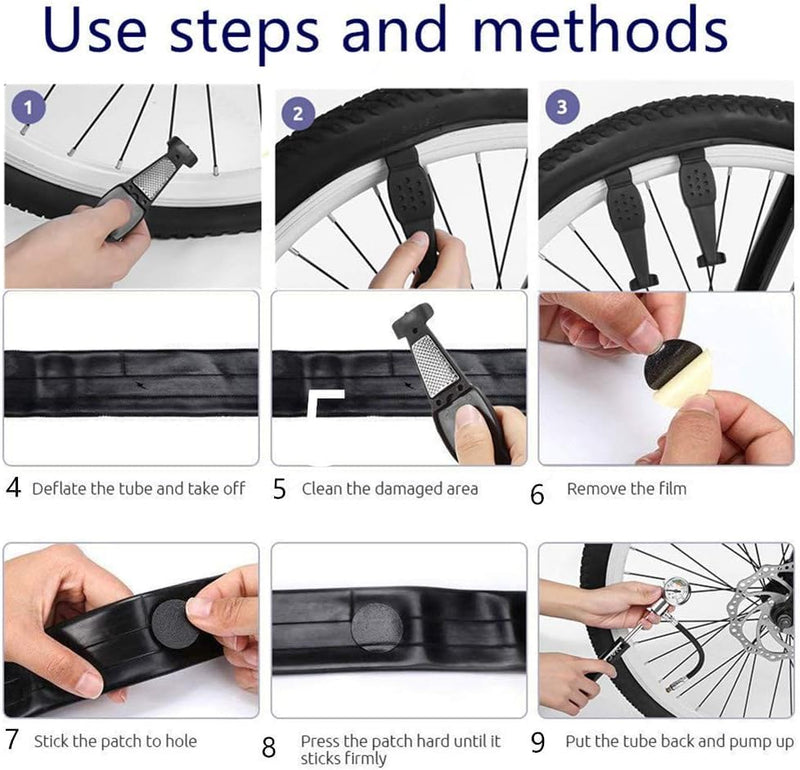 YBEKI Bike Tire Repair Kit with 210PSI Mini Pump & 10-in-1 Multi-Tool | Includes Chain Breaker, Glueless Patches, Tire Levers & Portable Bag | for Road, Mountain & BMX Bicycles Black