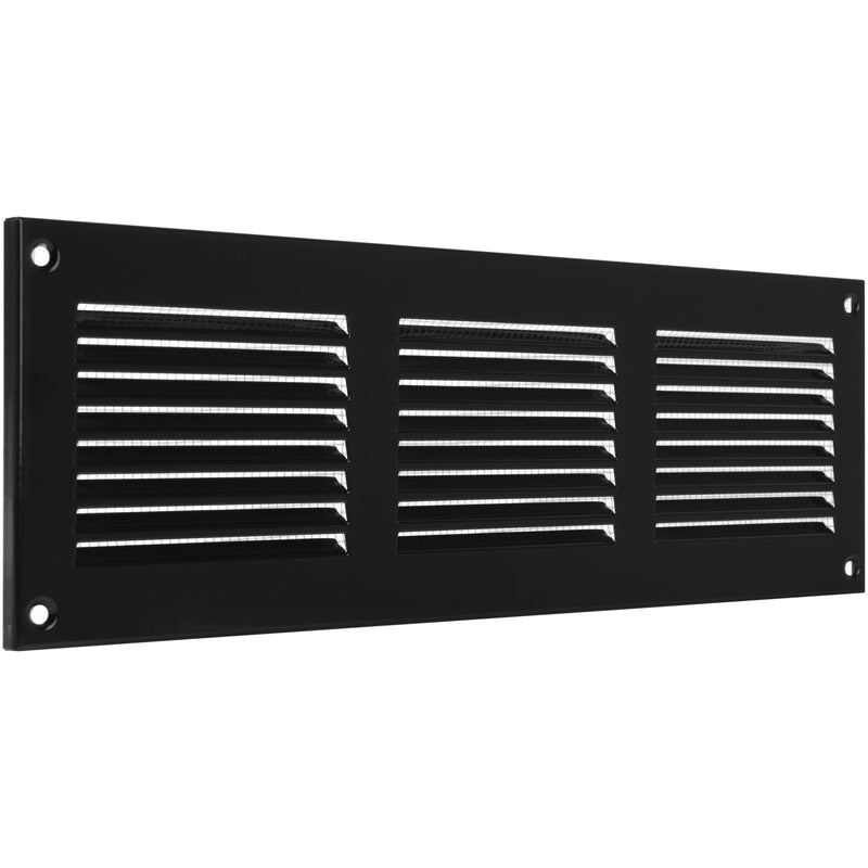 HVAC OV 12" x 4" Inch (External Dimensions) - Scratch Resistant Black Metal Air Cover Grille Cover - Wall, Ceiling Register and Exterior Wall Vent Cover with Guard/Mesh Screen - Soffit Vent 12'' x 4''
