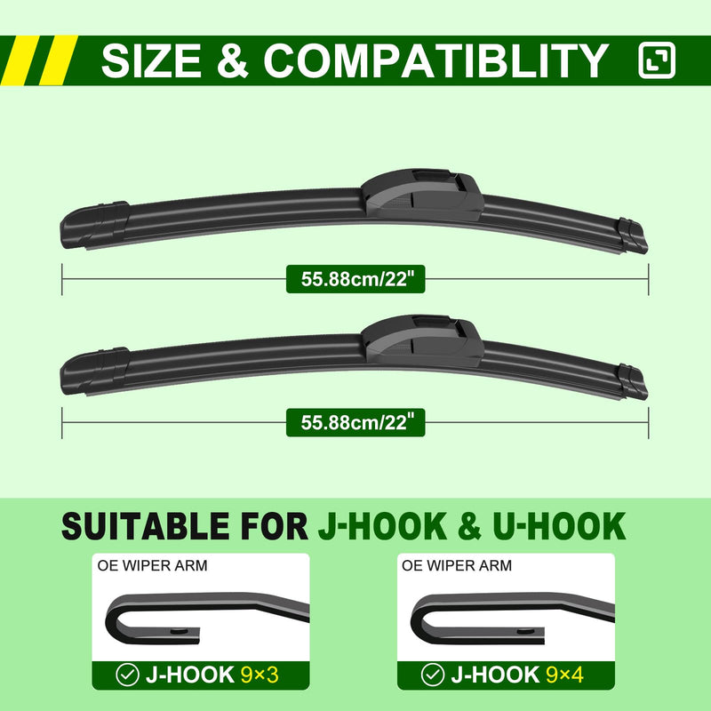 OEM Quality 22in + 22in Premium All-Season Windshield Wiper Blades for Original Equipment Replacement(Set of 2) 22"+22"(Pair for Front Windshield)