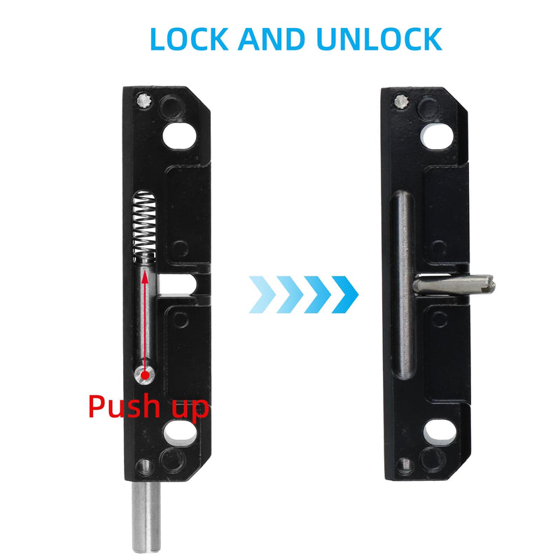 8 Pcs Right Spring Loaded Latch Zinc Alloy Spring Loaded Barrel Bolt Latch Normally Locked Flush Bolt for Industrial Device Door Equipment Doors, Black Right latch style two
