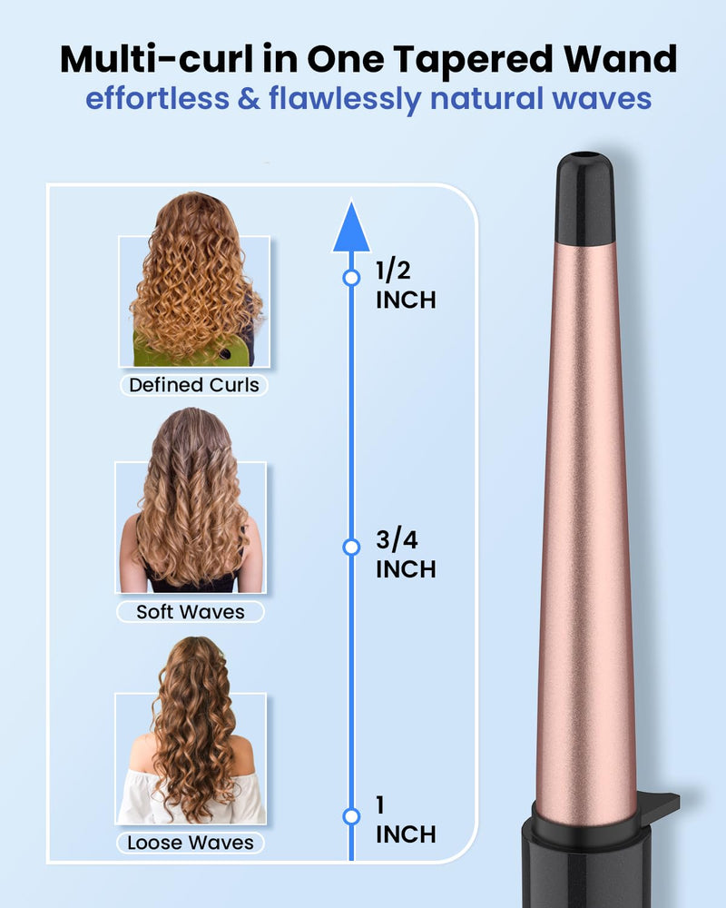  [AUSTRALIA] - Hair Curling Wand, 13-25mm Tapered Curling Wand Iron for Long Hair,Dual Voltage Hair Wand Curler with LCD Display|Glove Include