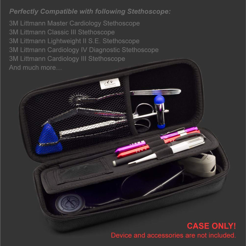 PROHAPI Hard Stethoscope Case, Large Stethoscope Carrying Case with ID Slot, Compatible with 3M Littmann/ADC/Omron/MDF Stethoscope Includes Mesh Pocket for Nurse Accessories (Black) Black