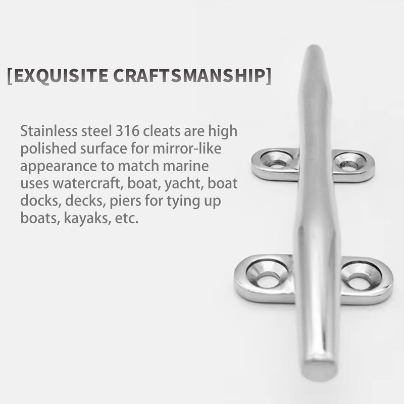 Stainless Steel Boat Dock Cleats 4"/5"/6"/8"/10" Open Base, Marine Grade 316 SS, Rope Cleat, Tie Down, Mooring Accessories with Screws for Boat, Pontoon, Yacht, Deck 5" Silver 2 Pack
