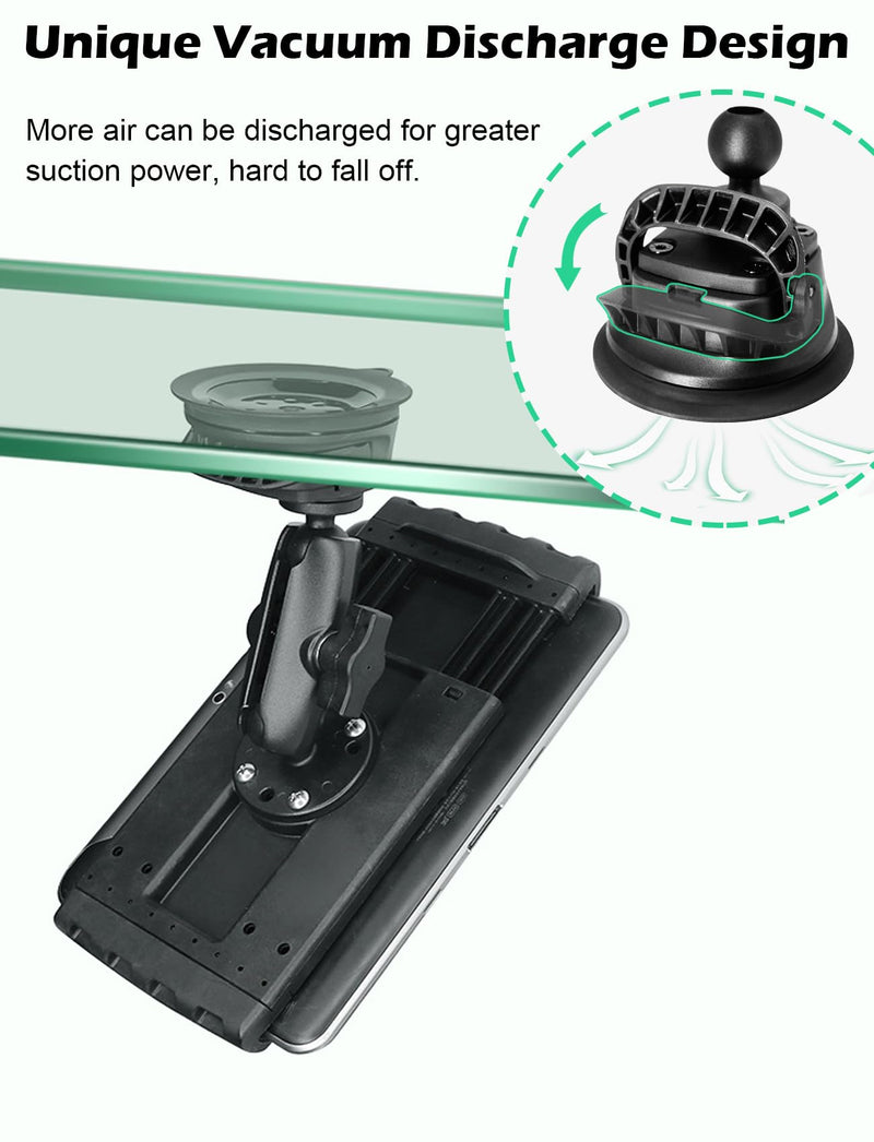 Aluminum 1"/B Size Double Ball Mount with Suction Cup Base and AMPS Round Plate, Powerful Suction for Car/Boat/Truck Windscreen/Windshield, Dashboards