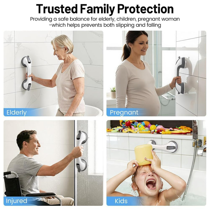 2 Pack Grab Bars for Shower Handle, Elderly Assistance Products, Seniors Removable Bar Safety, Suction Cup Handles for Bathtubs and Showers/Bathroom/Walls, Heavy Duty Handrails Grip 500lbs,No Drilling Grey-2 PACK