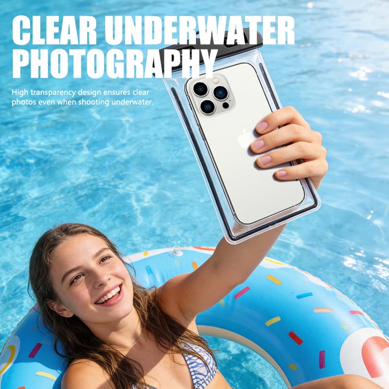 Waterproof Phone Pouch 2 Pack Universal IPX8 Waterproof Cell Phone Dry Bags for iPhone 17/16/15/14/13 Pro Max Beach Pool Kayak Cruise 7 inches Black&Pink