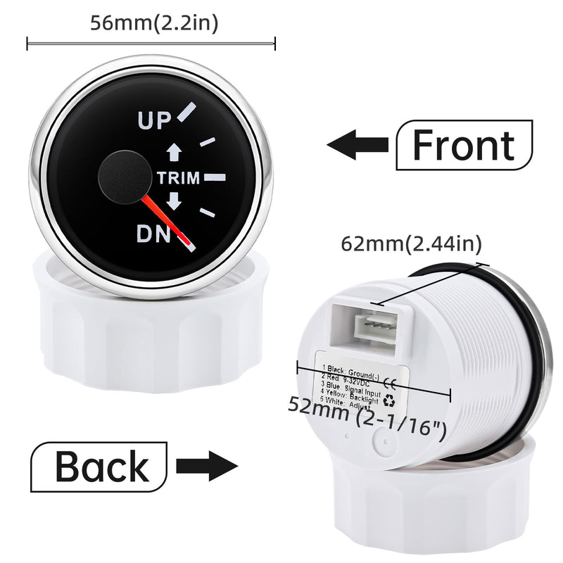  [AUSTRALIA] - ARTILAURA Trim Gauge Meter 0-190ohms 7 Color UP-DN in Outboard Engine 52mm 2-1/6"for Yacht Boat Marine（Black Silver） Black and Silver