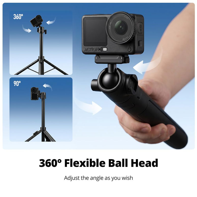 Ambitful Bluetooth Tripod Selfie Stick, Magnetic Mount for DJI Osmo（DT07B | 13.3-55.1inch in Extendable,2-in-1 Tripod and selfie stick For DJI Osmo Action Cameras,360 ball head, 1.5kg load DT07 DT07B Extended