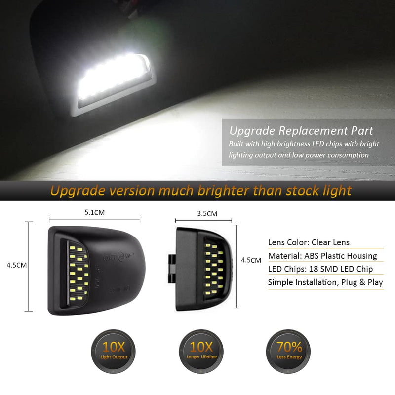 D-Lumina LED License Plate Lights Assembly Compatible with 1999-2013 Chevy Silverado GMC Sierra 1500 2500 3500 HD Suburban Tahoe Cadillac Escalade EXT Yukon XL, Rear Plate Lamp 6000K White 2-Pieces Black