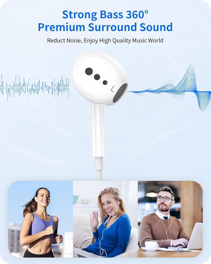 Wired Headphones for iPhone Earbuds with Lightning Connector,2 Packs Built-in Mic & Volume Control HiFi Stereo Nosie Reduction Earphones Compatible with iPhone 14/13/12/11/XR/XS/X/8/7 Support All iOS White