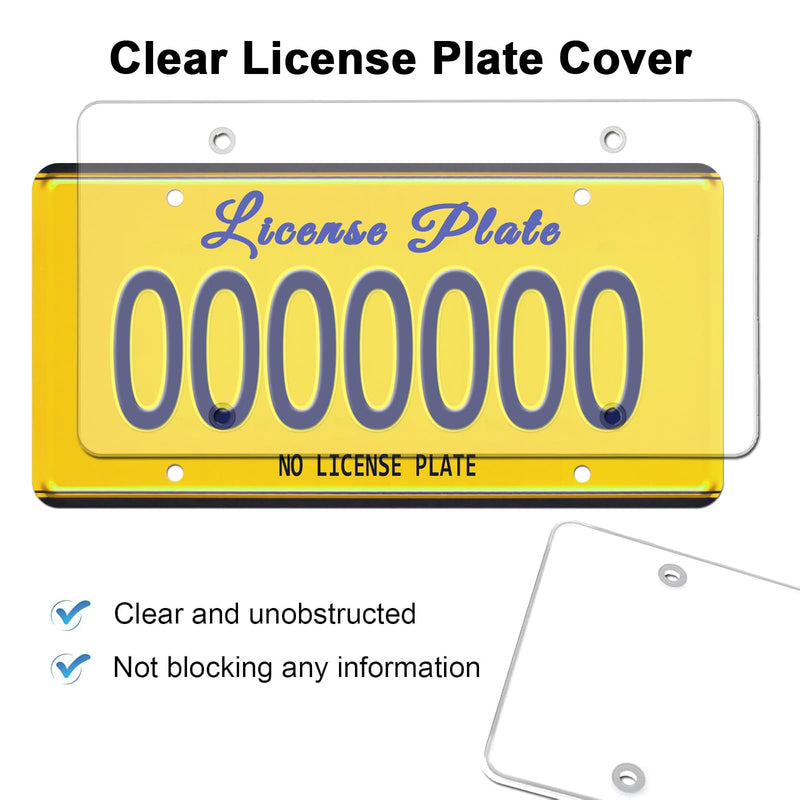 Aootf License Plate Covers- Clear Flat License Plate Protector, Unbreakable Transparent Protective Cover with Screws Caps, 2 Pack for Front Rear