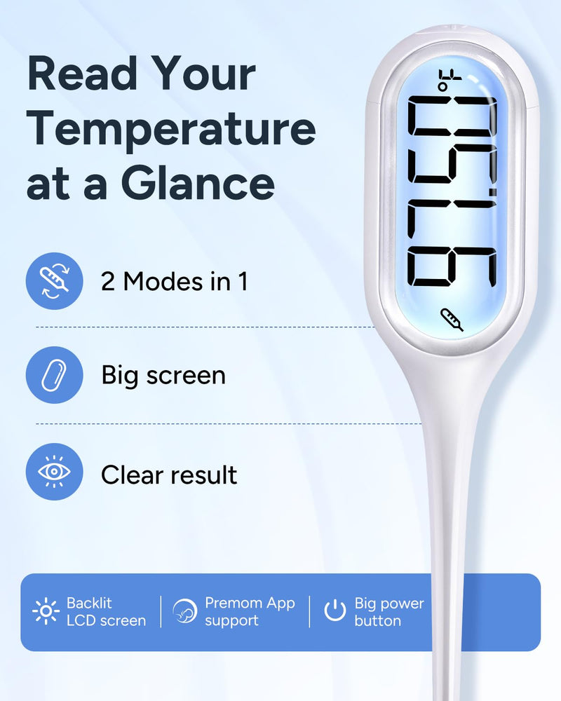 Easy@Home Basal Thermometer for Ovulation Tracking: 1/100th Degree Precision, Dual Mode - Accurate BBT & Fast Read for Fever | 30 Memory Recall, Premom App OCR Scan | EBT-013