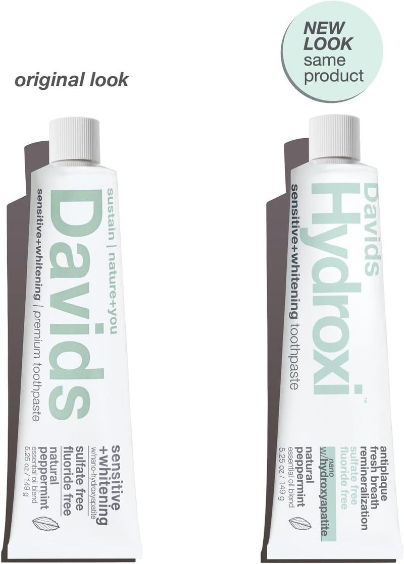 Davids Hydroxi Fluoride Free Nano Hydroxyapatite Toothpaste for Remineralizing, Sensitive Support, Whitening, Antiplaque, SLS Free, Natural Peppermint, 5.25oz, Made in USA (3 Pack) 2. Whitening Peppermint 5.25 Ounce (Pack of 3)