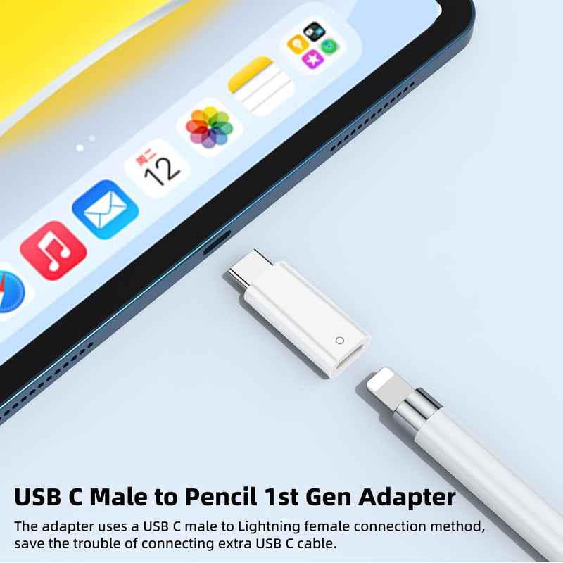 AreMe 2 Kinds of USB-C to Pencil (1st Generation) Adapter, White | Type C to Pencil Adapter for Apple iPad 10th/11th A16 2025 Gen, Type C Pencil Charging Dongle Connector