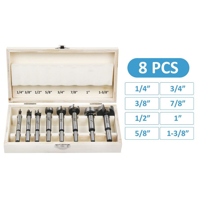 HPHOPE Forstner Bit Set 8Pcs - Forstner Bits for Wood, Wood Drilling with Storage Case 8 Pcs Set