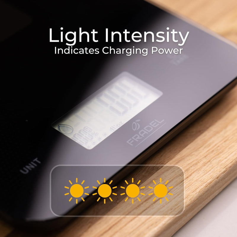 Fradel Solar Food Scale - No Batteries Required, 33lb, 1g Accuracy, Measures in Grams & Ounces