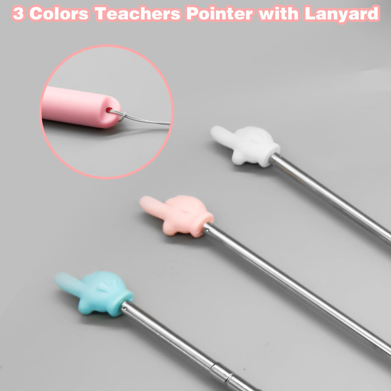 3Pcs Teacher Pointer Finger Telescopic Pointer Stick Hand Pointer with Lanyards, Extendable Pointer Teacher Pointers for Classroom Elementary School Teacher, Classroom Supplies (Black Pink Blue) New 3pcs