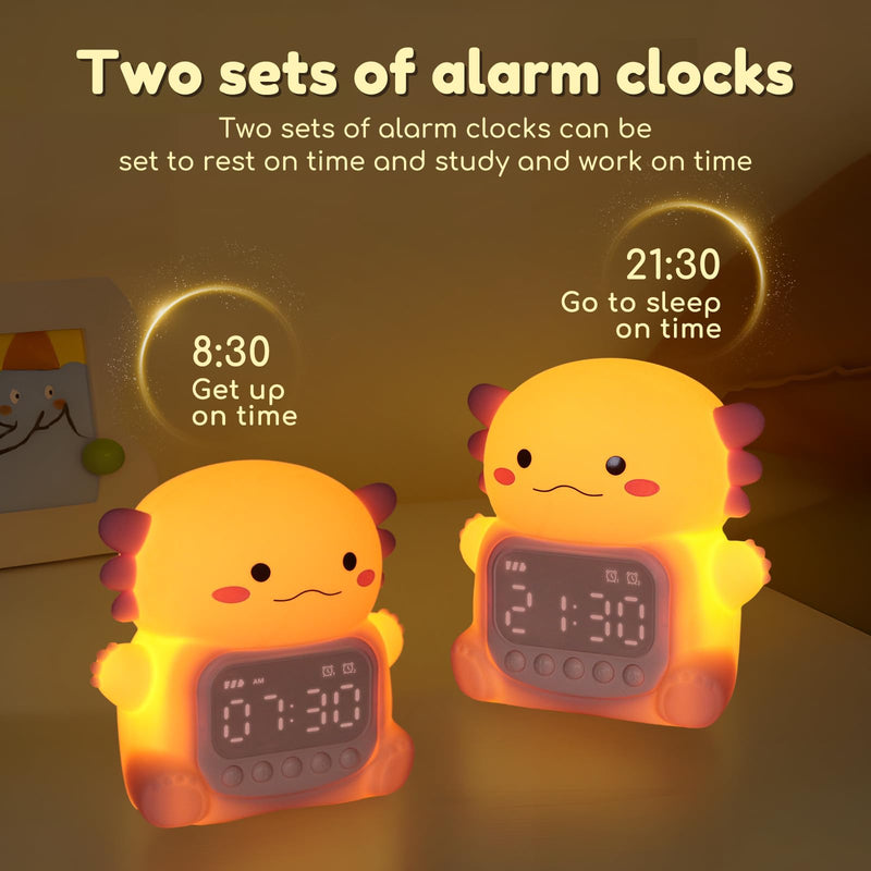 Yiliaw Axolotl Alarm Clock with Night Light for Kids, 7 RGB Color Cute Alarm Clocks for Bedrooms Ok to Wake Clocks, Silicone Animal Tabletop Lamp for Teen Girls Boys