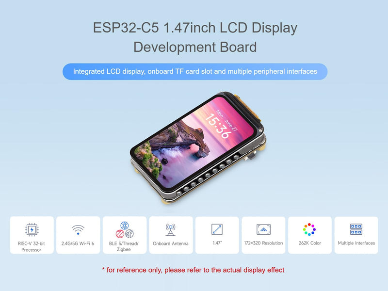 ESP32-C5 Development Board with 1.47inch LCD Display | RISC-V 32-bit Processor, 2.4GHz/5GHz Wi-Fi 6/BLE5/Zigbee 3.0/Thread Support, 172×320 262K Color Display, 4MB Flash