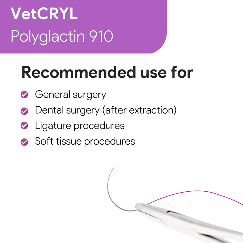VeterSut VetCRYL Absorbable Polyglactin Surgical Suture USP Size 1, (CP-1) 1/2 36mm Reverse Cutting Needle, 36 Inches (90 cm), 12 Count, Veterinary Use Only