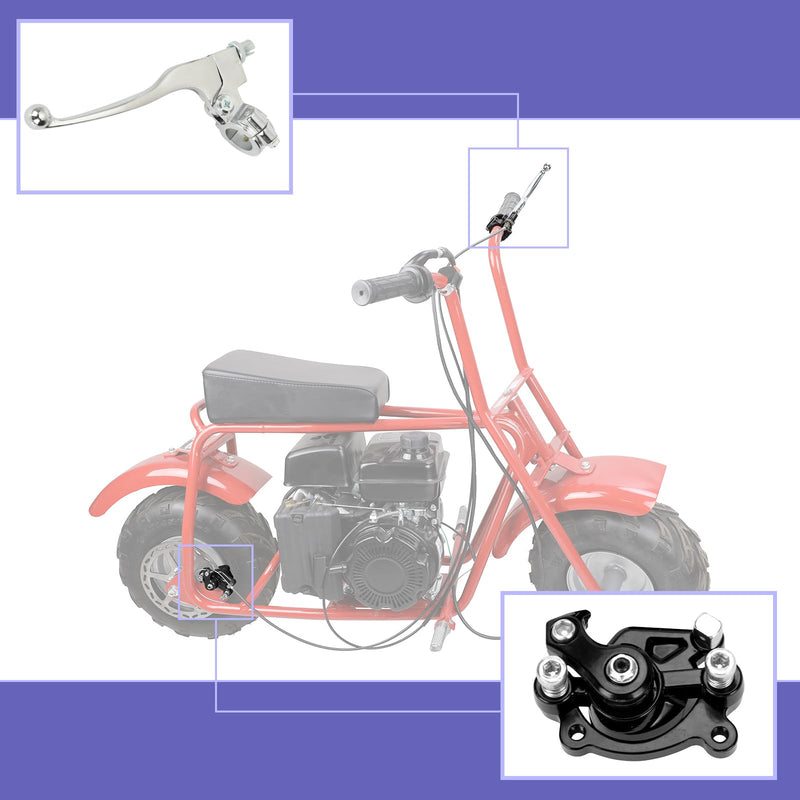 Mini Bike Brake Caliper Lever Kit Compatible with Monster Mega Moto MMB80 105cc Coleman CT100U CC100X Baja DB30 Motovox MBX10 MBX11 Predator 79cc 97cc100cc Engine Parts with 60" Brake Cable Black