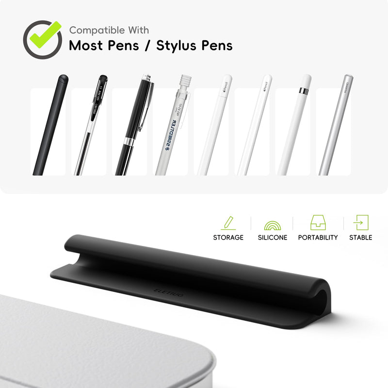 ELETIUO Silicone Pencil Holder Sleeve,Compatible with Apple Pencil (USB-C),Apple Pencil 1st/ 2nd Generation,Strong Adhesive Sticky Attached to iPad Case for Stylus Pens and Most Pens,Black Black