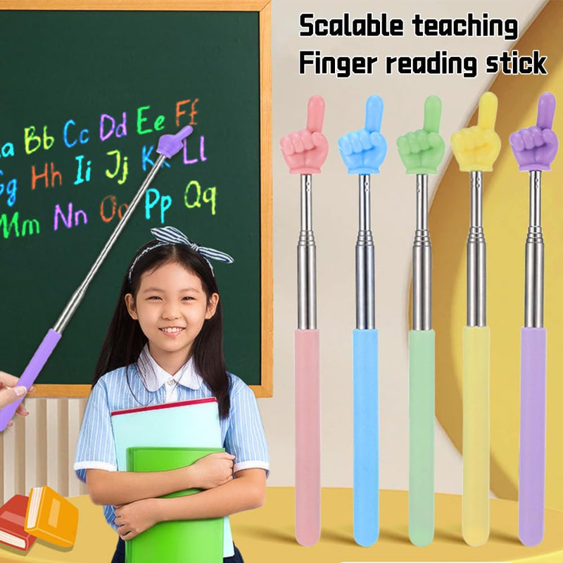5-Pack Retractable Teacher Pointer Sticks (8"-26.7") - Colorful Handheld Classroom Pointers for Teachers, Presenters & Kids Reading (Pink/Blue/Green/Yellow/Purple)