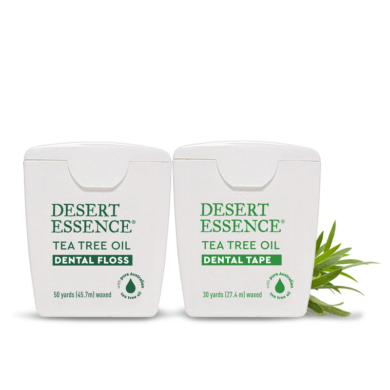Desert Essence Tea Tree Oil Dental Tape - 12 Count (Pack of 1) - Naturally Waxed w/Beeswax - Thick Flossing No Shred Tape - On The Go - Removes Food Debris Buildup - Cruelty-Free Antiseptic 1080 Foot (Pack of 1)