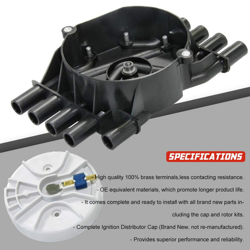 Ignition Distributor Cap and Rotor Kit Compatible with Chevy GMC Cadillac Vortec V8 5.0l 5.7l 7.4l Ignition Distributor Set Brass Terminals with OE Part # DR474 DR331 5.0L&5.7L Distributor Cap
