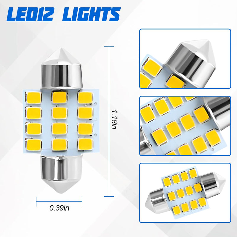 24PCS Car Interior Bulb Kit Set, T10 31 mm 42 mm 12 Volt Vehicle Dome Light LED Bulbs Replacement, Automotive Map License Plate Trunk Lamps, Universal for SUV RV Truck (Yellow) Yellow
