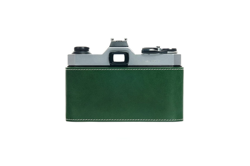 K1000 Case, BolinUS Handmade Genuine Real Leather Half Camera Case Bag Cover for Pentax Asahi K1000 Camera With Hand Strap (Green) Green