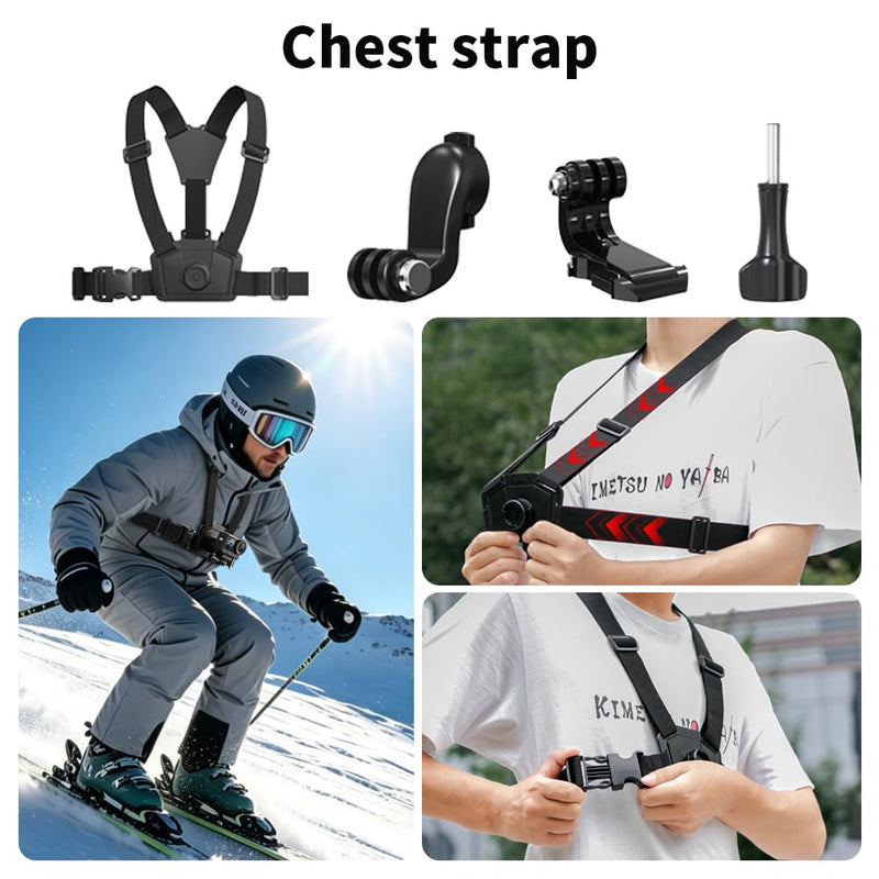 4 in 1 Accessories Kit Set for DJI Action 6/5/4, GoPro Hero 13/12/11/10 and More, Quick Release Head Strap Mount + Chest Mount Harness + Backpack Clip Holder + 360°Rotating Palm Strap