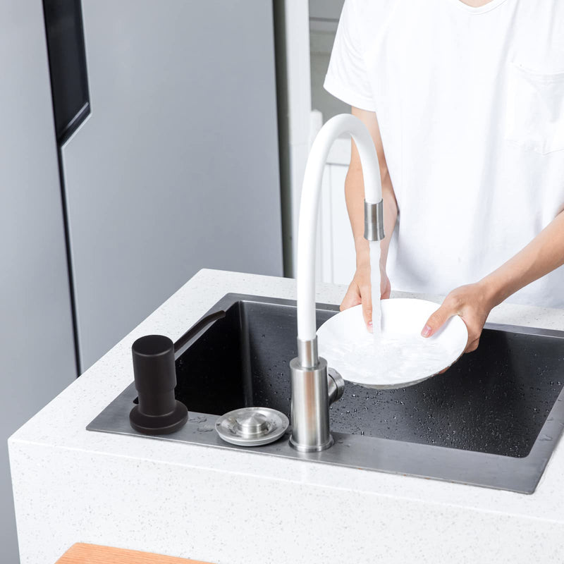 Soap Dispenser for Kitchen Sink, Built in Kichen Sink Soap Dispenser, 47" Extension Tube kit, Soap Dispenser Pump, No Need More Refills, Black (2 Scrub Sponges)