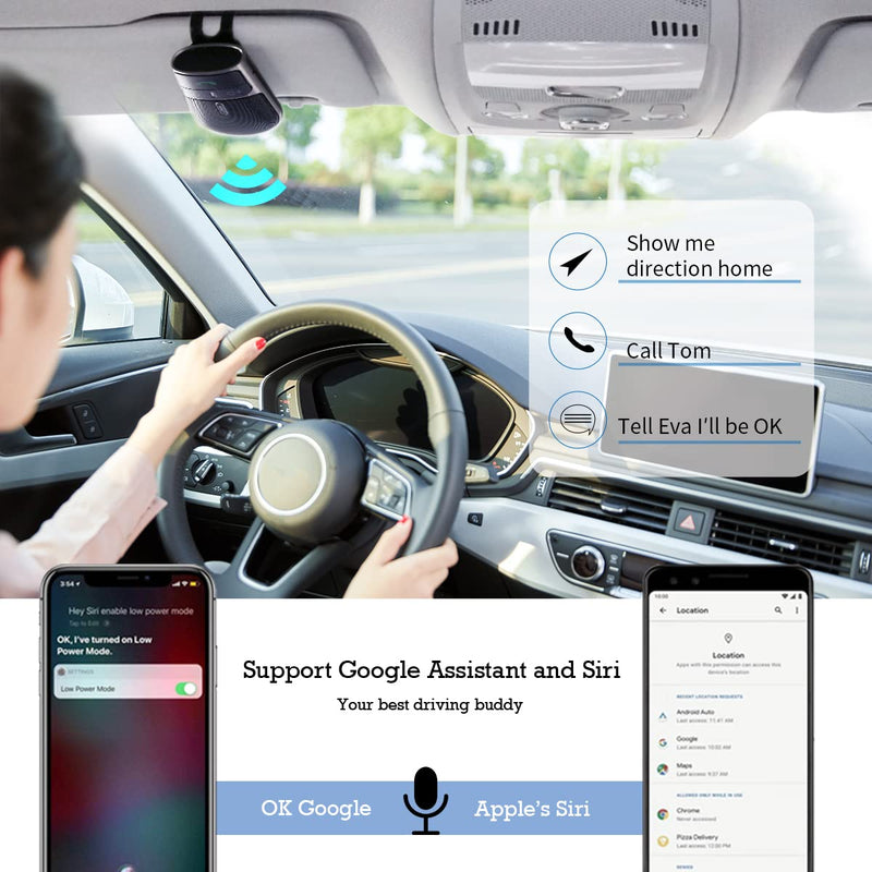 Bluetooth Phone Speaker for Car,Hands Free Bluetooth for Cell Phone | In-Car Speakerphone for Safe Driving, Support Siri Google Voice Assistant, AUTO Power ON off, Visor Clip