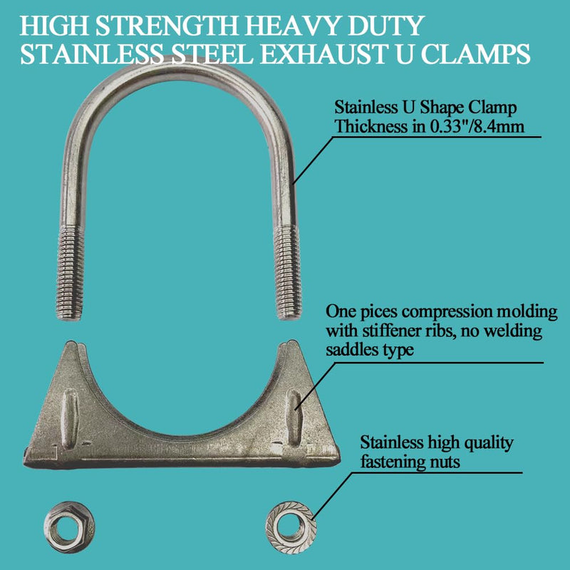 Heavy Duty 2.5 Inch Muffer Clamps Exhaust 2 1/2" Stainless Steel U Bolt Clamp on Tip Pipes Connection 2 1/2 Inch