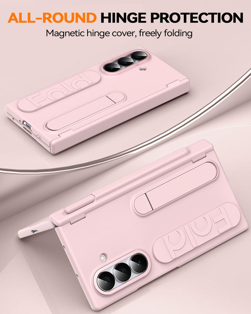 Finger Strap for Samsung Galaxy Z Fold 8 Ultra Case with S Pen Holder & Stylus, [Two Magnetic Hinge Cover] All-Round Screen Protector Kickstand Slim Hand Grip Cover Case for Fold 8 Ultra Pink