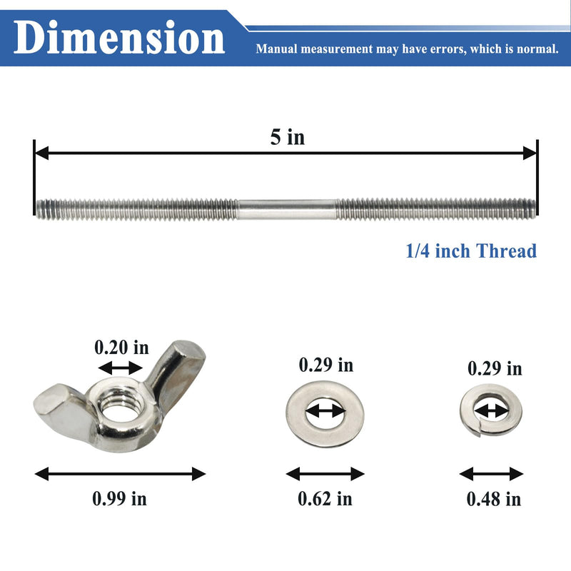 2 Sets Air Cleaner Stud Kits, 5 Inch Air Cleaner Mounting Bolt, 1/4 Inch Thread Size, Stainless Steel