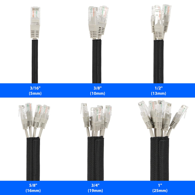 Split Wire Loom, 20ft Automotive Cable Protector Sleeve, Flexible Braided Cable Sleeves High Temperature Cable Management (Black, 3/16") Black 3/16"