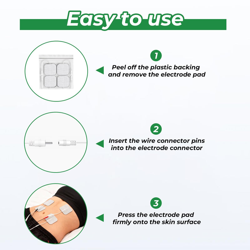 40PCS 2"x2" TENS Unit Electrode Pads, Universal 2mm Pin, Reusable, Latex-Free, High Conductivity for Muscle Pain Relief, EMS Stimulators, Self-Adhesive, Non-Irritating