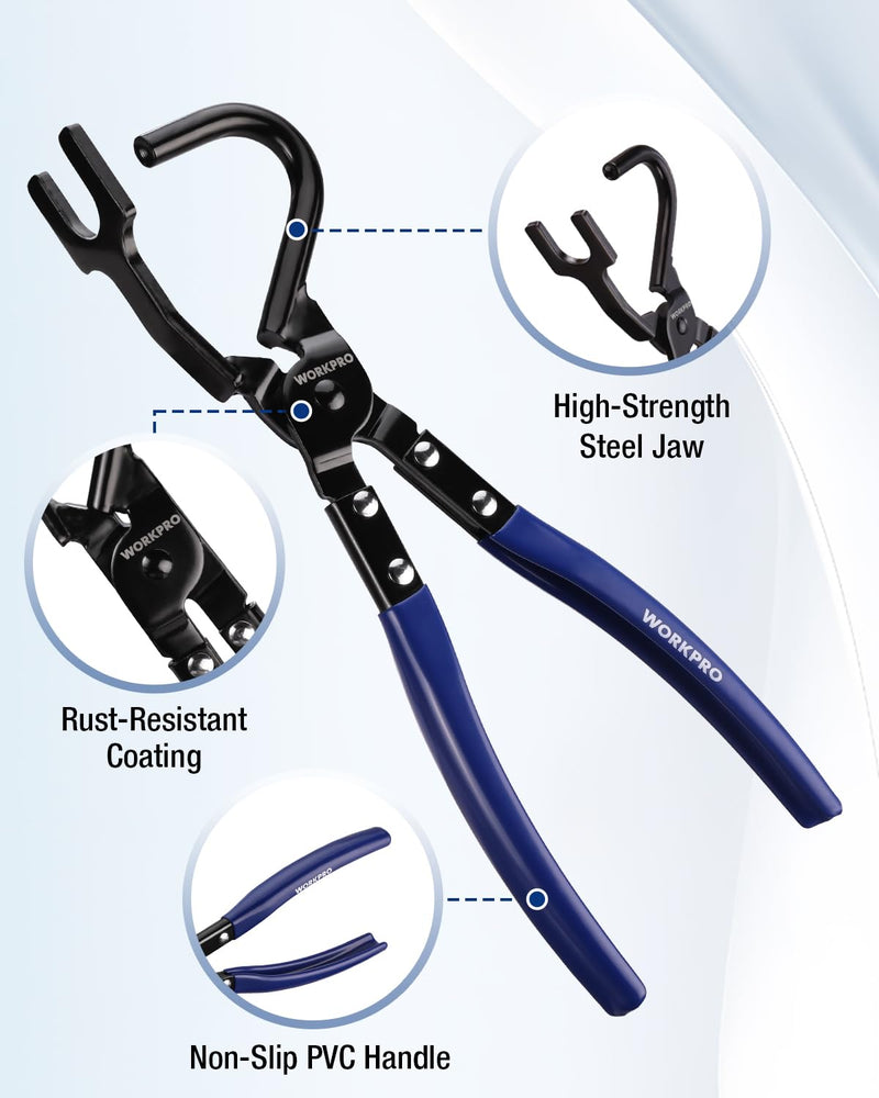 WORKPRO Exhaust Hanger Removal Tool – Heavy-Duty Exhaust Hanger Pliers for Car & Truck Rubber Exhaust Hangers Muffler Hanger, Non-Slip Grip, Compatible with Most Domestic & Imported Exhaust Systems