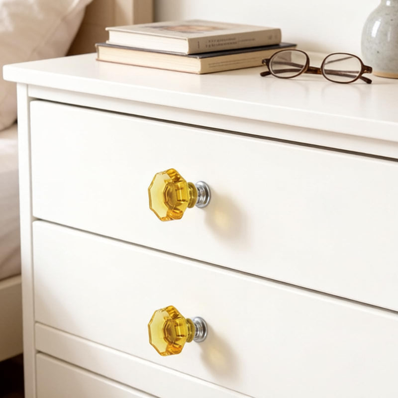 Dixiao 16 Pcs Gold Yellow Crystal Cabinet Knobs, Glass Furniture DoorKnobs, Crystal Cupboard Handles, Decorative Hardware Glass Dresser Drawer Pulls Golden Yellow