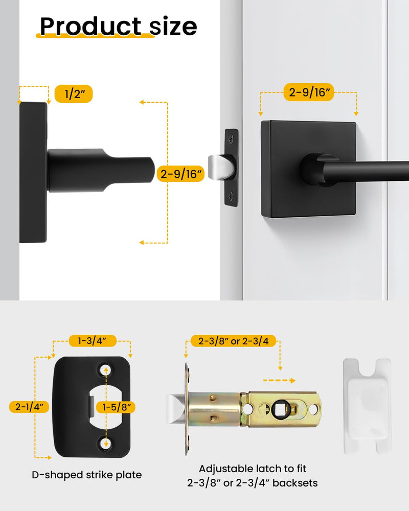 Goldenwarm Black Door Handle Interior, Passage Matte Black Closet Door Handle, Square Black Door Lever Interior for Hallway (1 Pack) 1