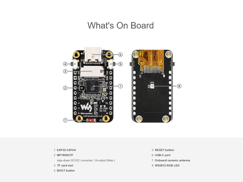 ESP32-C5 Development Board with 1.47inch LCD Display | RISC-V 32-bit Processor, 2.4GHz/5GHz Wi-Fi 6/BLE5/Zigbee 3.0/Thread Support, 172×320 262K Color Display, 4MB Flash