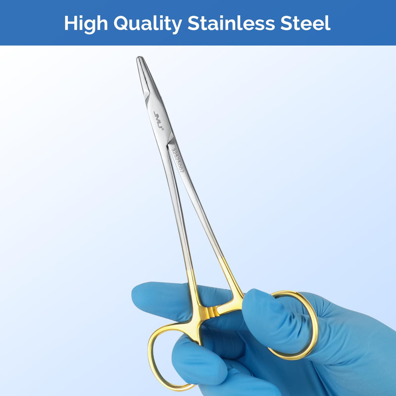 JMU Mayo Hegar Needle Holder 6" Gold Plated 1 Pc/Pack | Surgical Needle Driver with Strong Lock, Serrated Jaws with Tungsten Inserts for Precise Suturing 6 inch