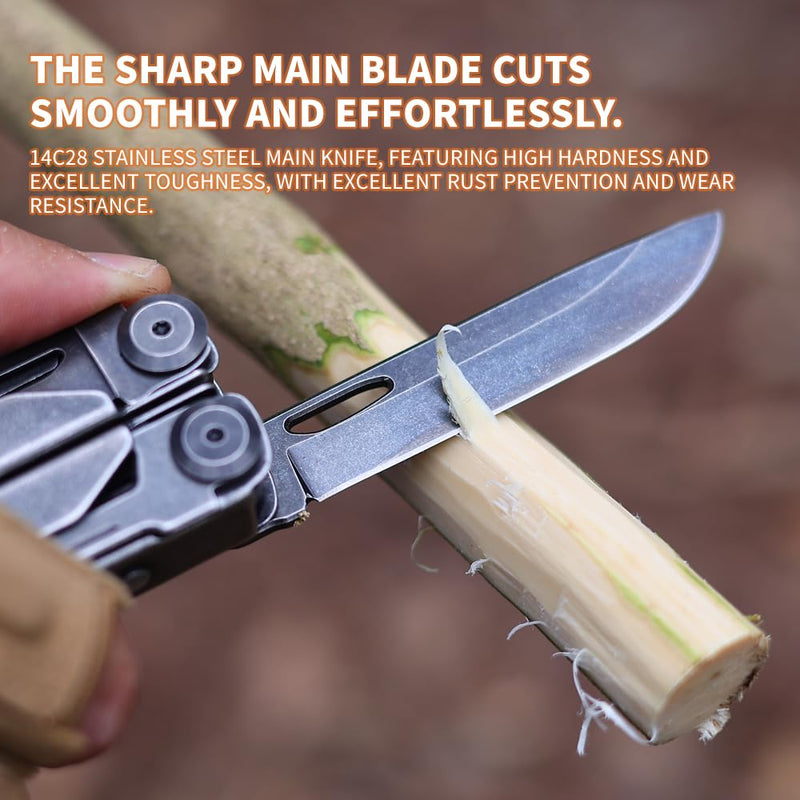 GrandHarvest professional multitool, large folding scissors, multifunction pliers, folding knife, equipped with a nylon case, suitable for camping, outdoor activities, and repairs