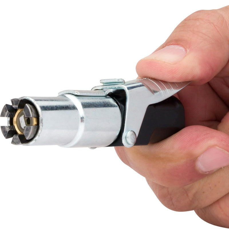 Locking Air Chuck - Six Steel Jaws Lock onto Any tire Valve - Won't Leak or pop Off - Rated to 150 PSI - Open Flow