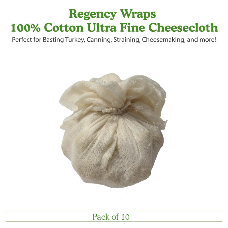Regency Wraps 100% Cotton Ultra Fine Natural Cheese Cloth, 90 sq.ft 36" X36" 10 pcs, Chef Grade for Basting Turkey, Canning, Straining, Cheesemaking 9 sq ft (Pack of 10)
