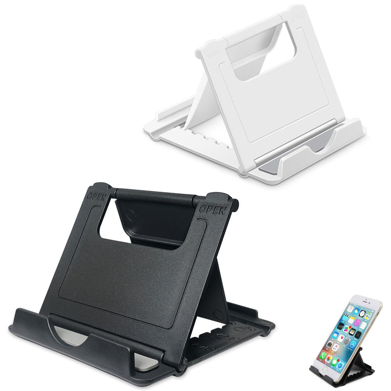 2 Pack Cell Phone Stand, Foldable Phone Holder for Desk Compatible with Phone 15 14 13 12 11 Pro Xs Xs Max Xr X 8, Nintendo Switch, All Phones, Black & White