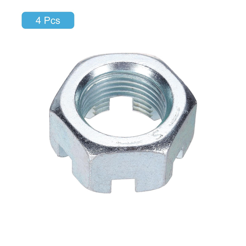 uxcell 1"-12 Hexagon Slotted Nut, Grade 6.8 Zinc-Plated Carbon Steel Hex Nuts Good for Machinery Repairing, Silver, 4Pcs 4